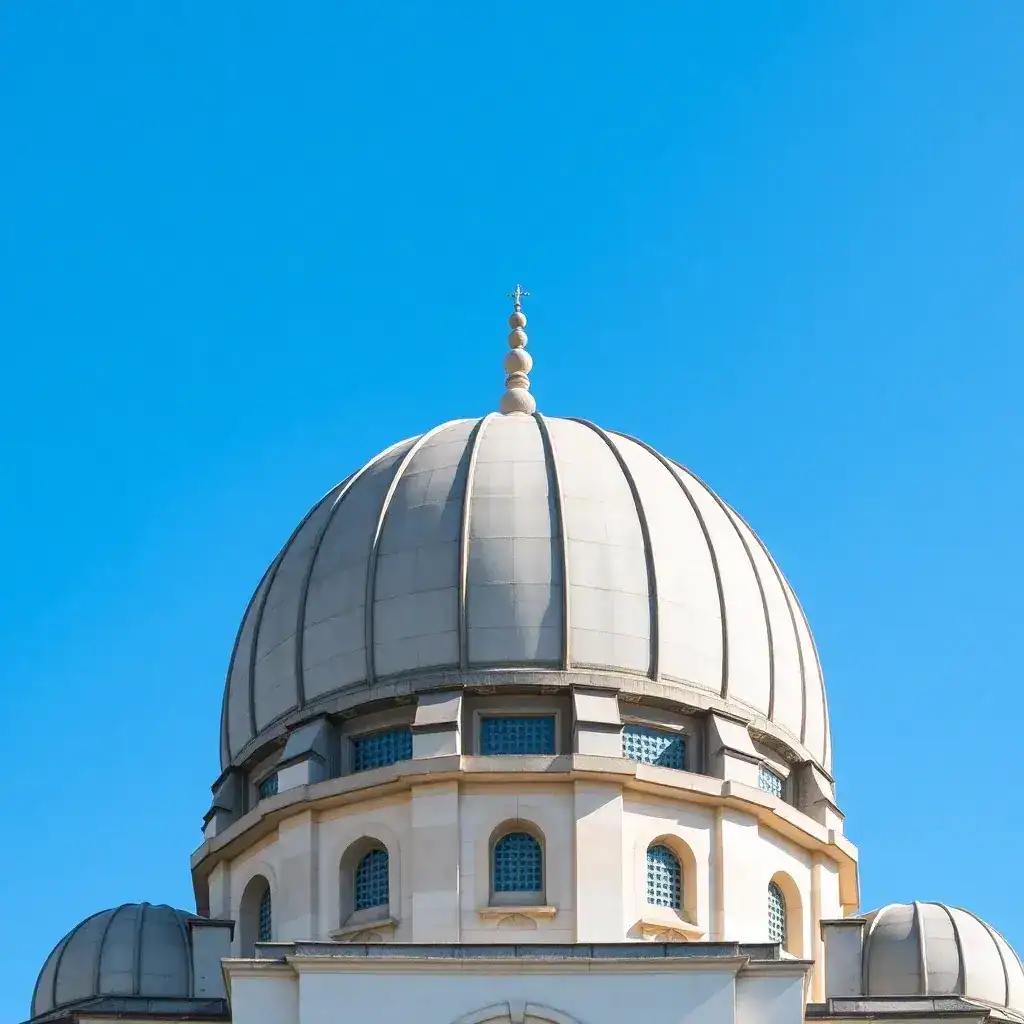 Circular thumbnail of a mosque dome with blue sky